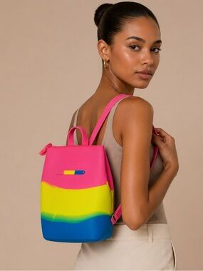 American Jewel Neon Rainbow Silicone Mini Waterproof Backpack Tote Bag Festival